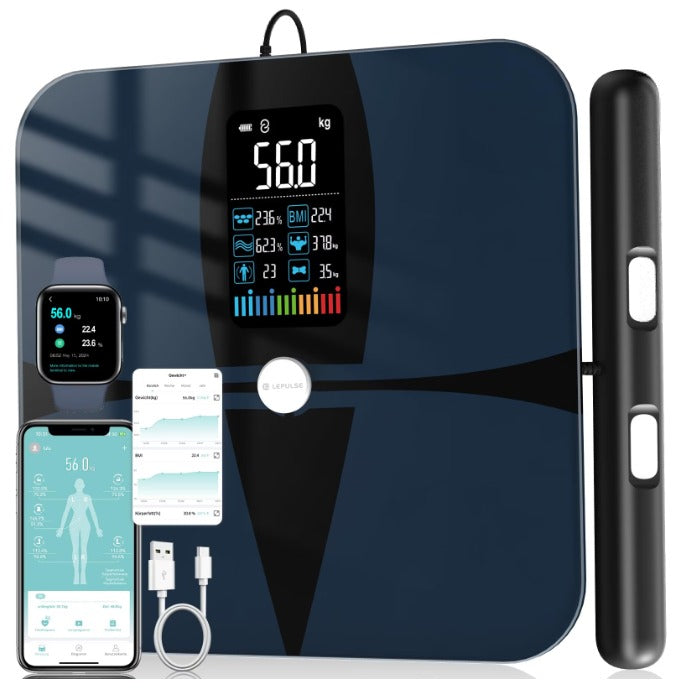 Cantar De Grasime Corporala Cu Senzori De Mana, Cantar De Analiza Corporala Lepulse P1 Cu Aplicatie, Cantar Cu Grasime Corporala Si Masa Musculara, Cantar Personal Cu Analiza De Grasime Corporala Pentru 24 De Utilizatori, 20 De Date De Masurare, Negru