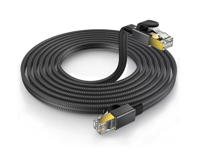 Cablu Retea Ethernet Cat 8, ARISKEEN, 15 Metri, Nylon, 40Gbps, 2000MHz, conector plat RJ45, culoare Negru