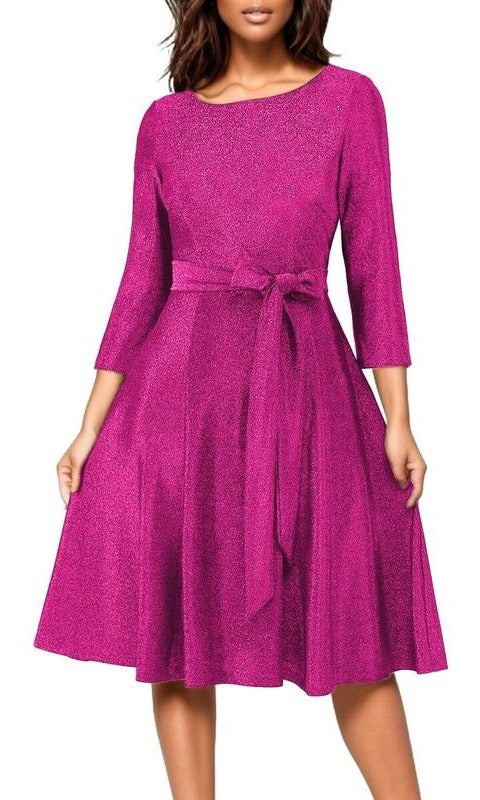 Rochie de cocktail pentru femei DRESSTELLS, maneci 3/4, sclipici, marimea S, culoare roz