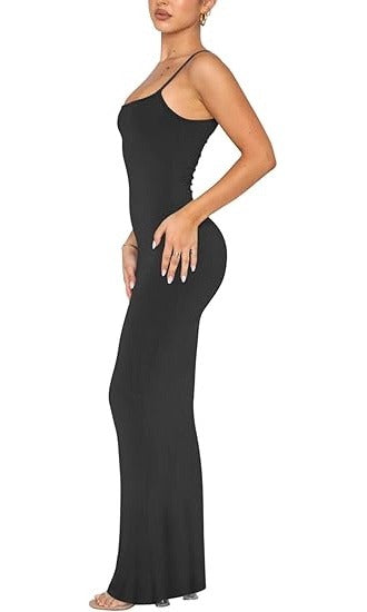 Rochie lunga REORIA, sexy si eleganta, fara maneci, cu spatele gol, stil slip, croiala mulata, marimea S, culoare negru