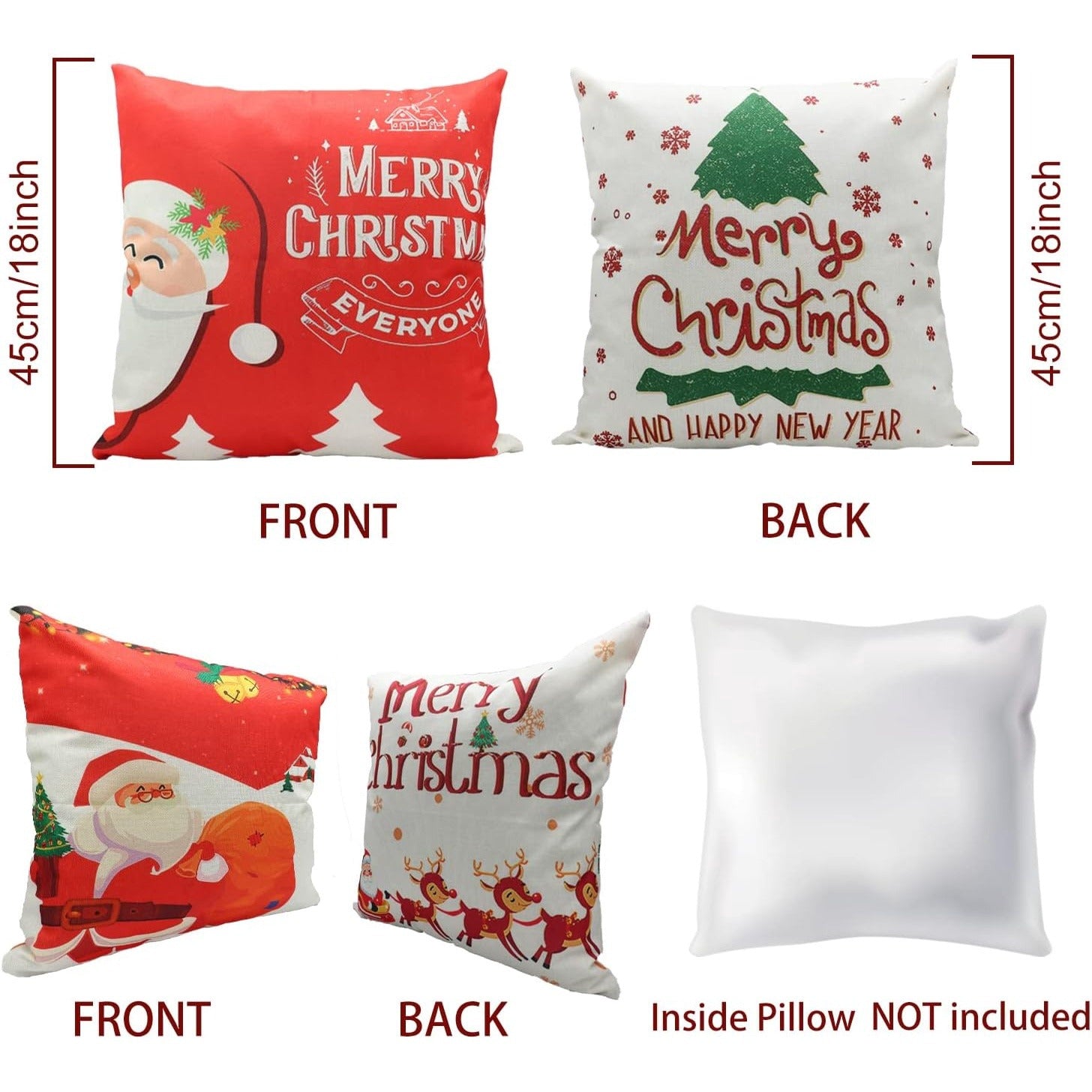 Set de 4 huse de perna Derbway, tematica Craciun, 45 x 45 cm, Amestec de Bumbac, Multicolore