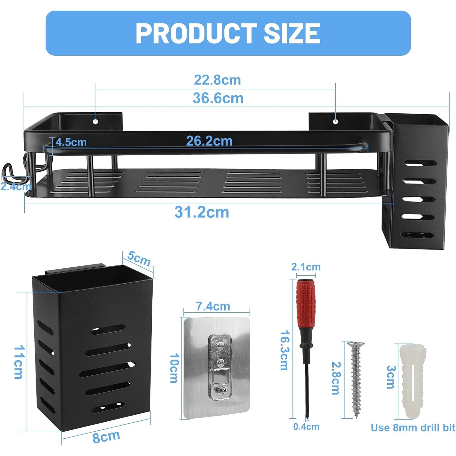 Raft suspendat EXLECO pentru baie/ bucatarie, 36.5 x 12.5 cm, Metal, culoare Negru