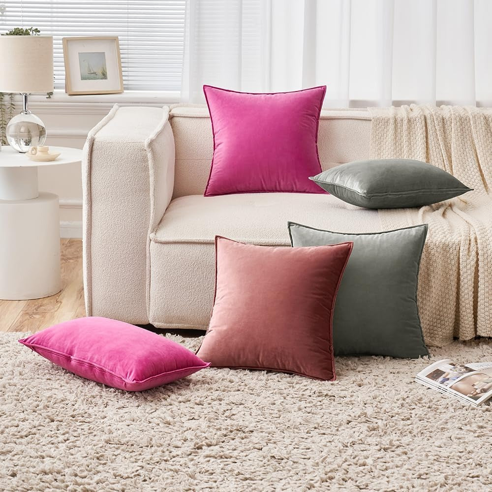 Set de 2 Huse decorative EMEMA, Catifea, 40 x 40 cm, Margini indoite, culoare Roz burgund