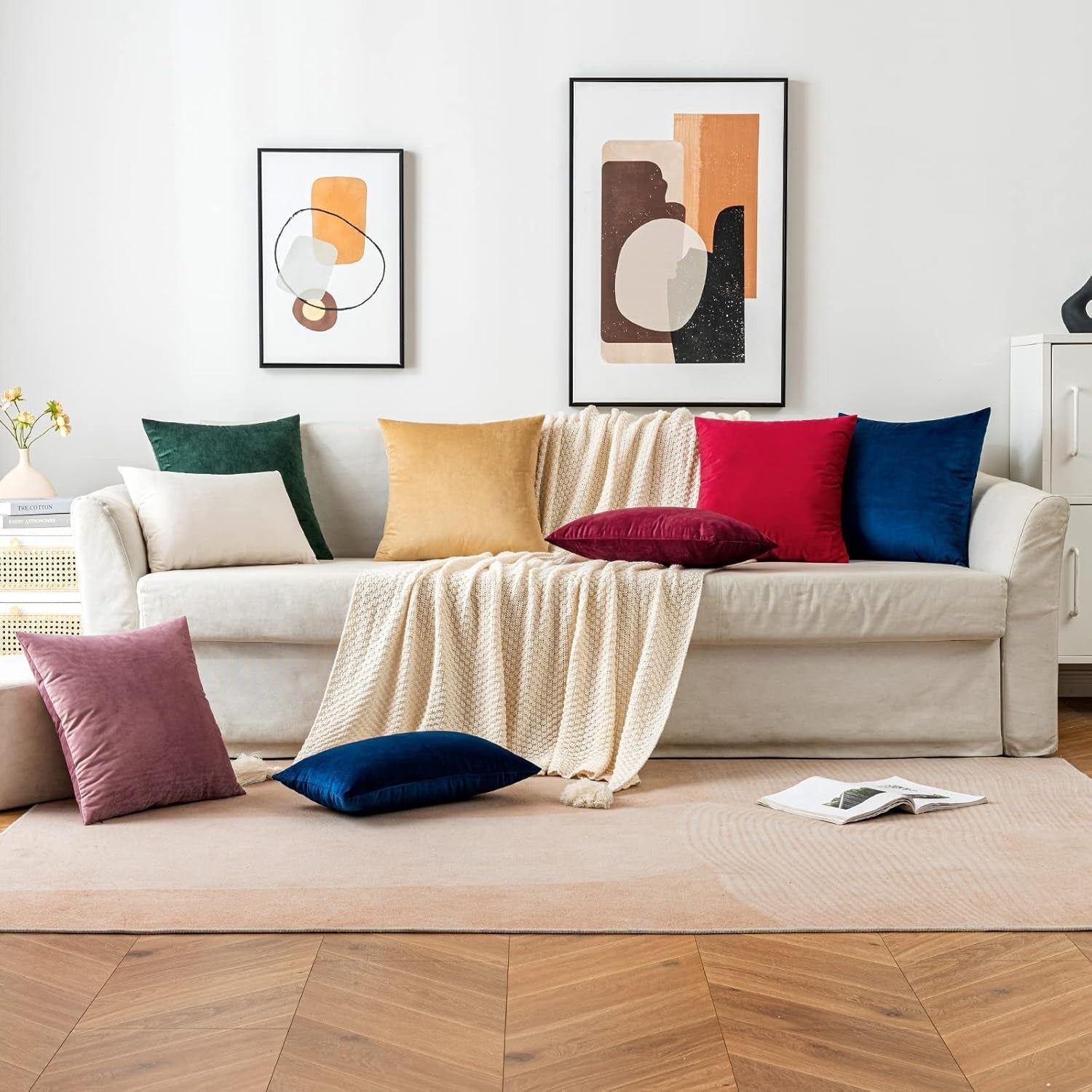 Set de 2 Huse decorative EMEMA, Matase, 50 x 50 cm, culoare Albastru inchis