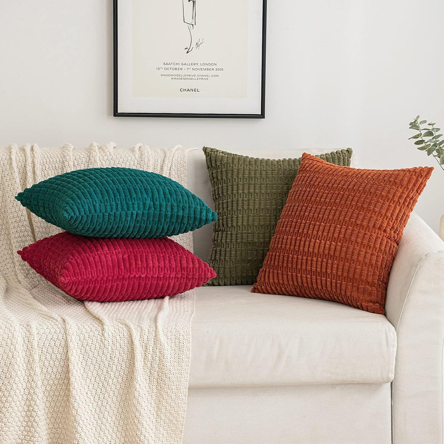 Set de 2 Huse decorative EMEMA, Catifea, 45 x 45 cm, culoare Turcoaz