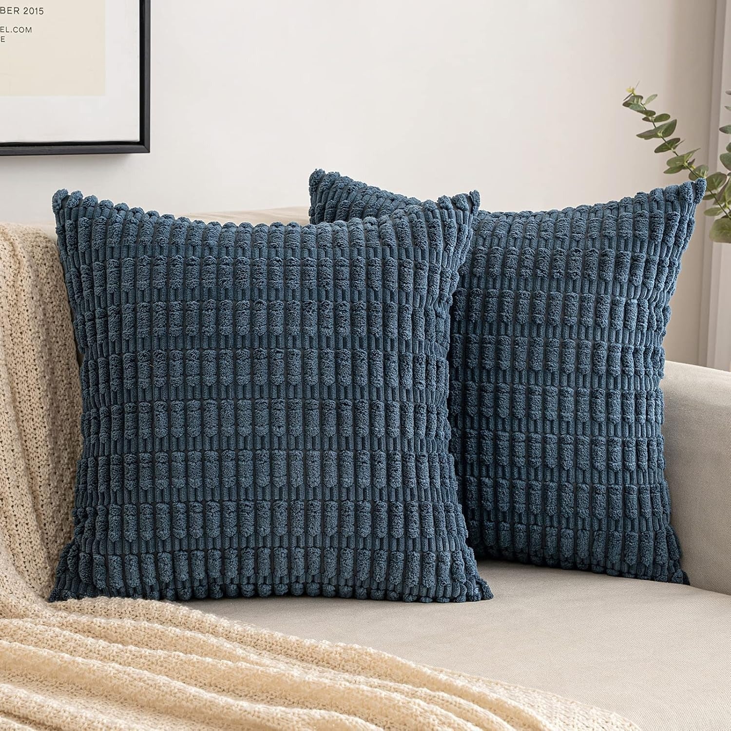 Set de 2 Huse decorative EMEMA, Catifea, 40 x 40 cm, culoare Albastru