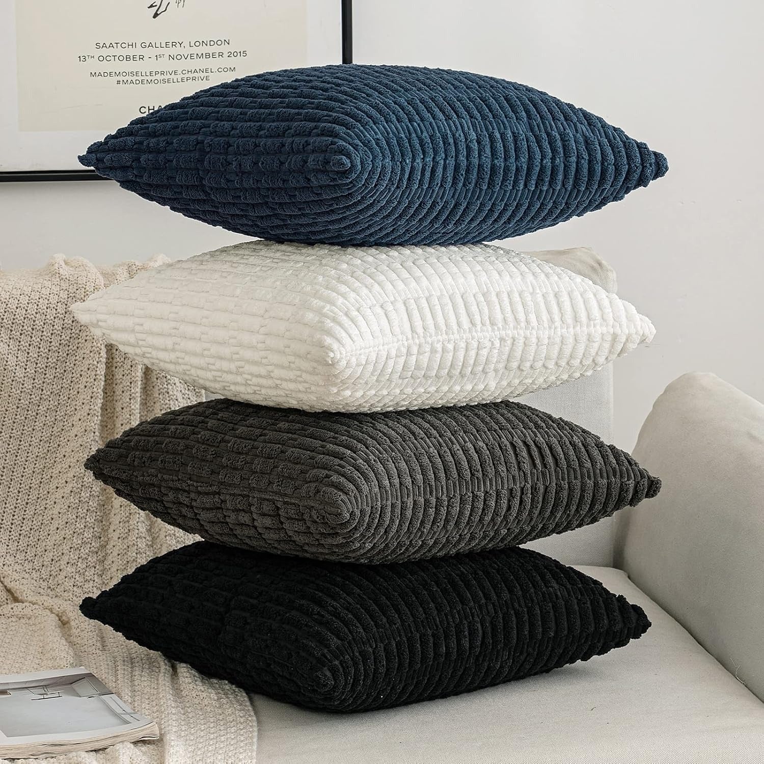 Set de 2 Huse decorative EMEMA, Catifea, 40 x 40 cm, culoare Albastru