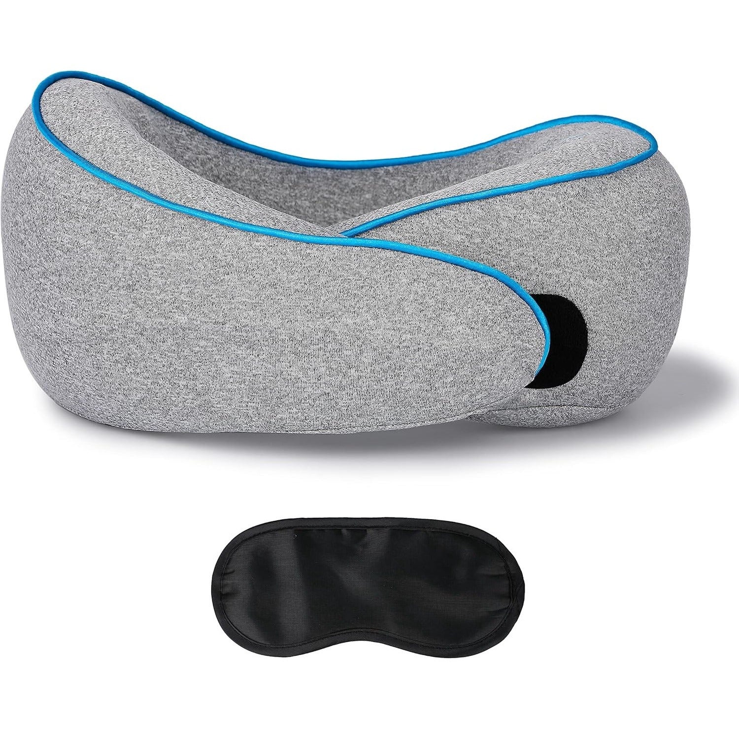 Perna de calatorie OUGE, spuma cu memorie, confortabila, respirabila, Set cu masca de ochi si sac pentru transport, culoare Gri