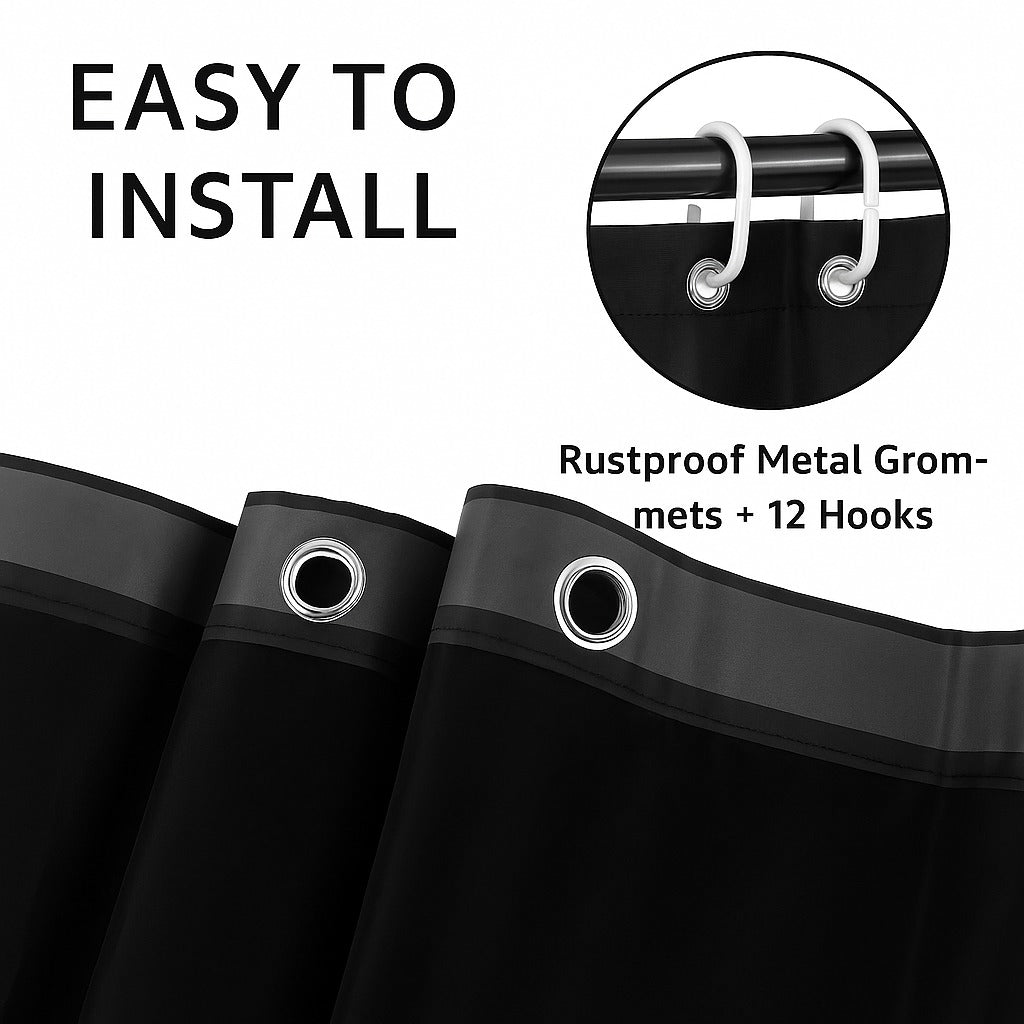 Perdea de dus, Wiipara, 180x180 cm, EVA, anti-mucegai, lavabila, impermeabila, agatatori incluse, culoare negru