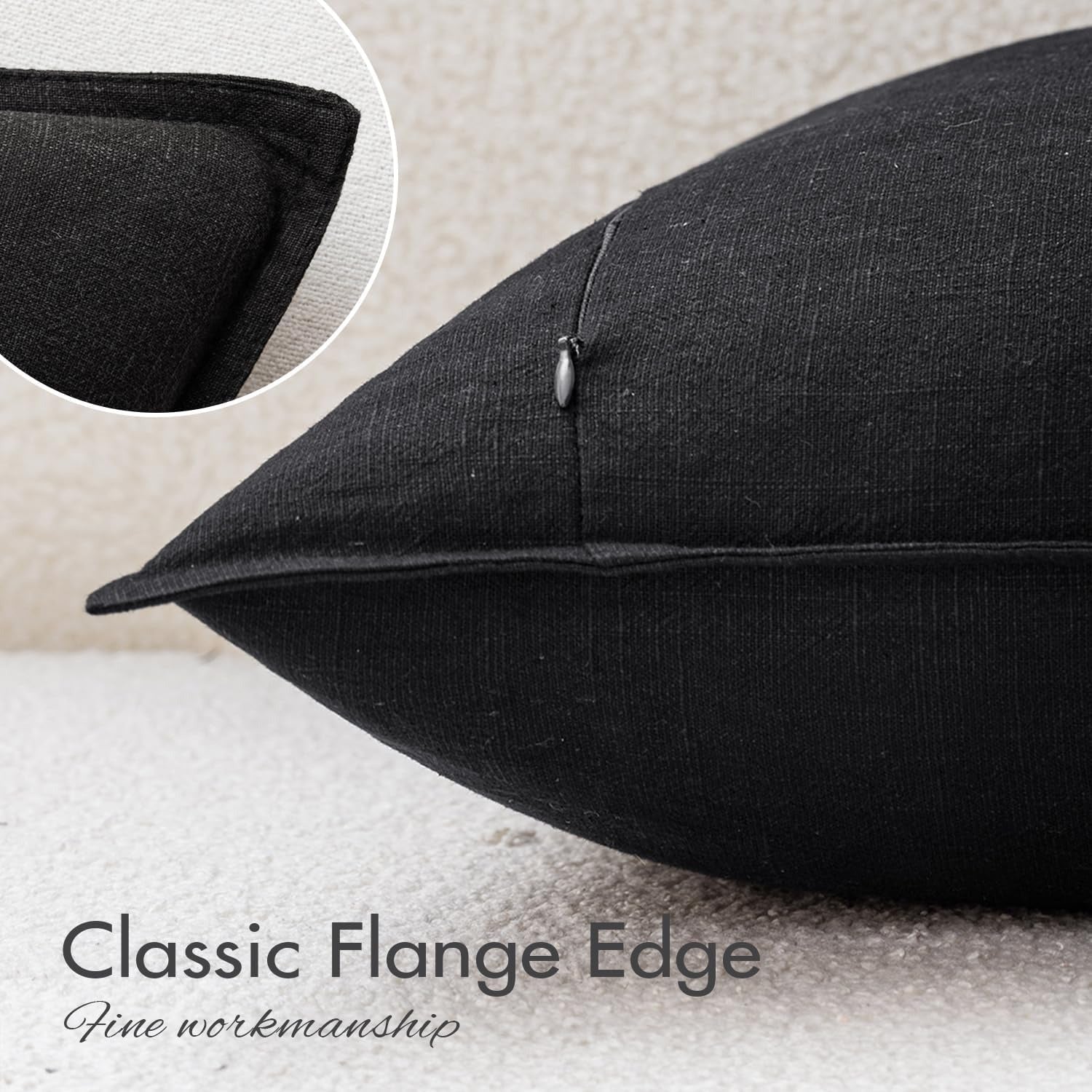 Set de 2 Huse decorative EMEMA, Panza si Bumbac, 45 x 45 cm, culoare Negru