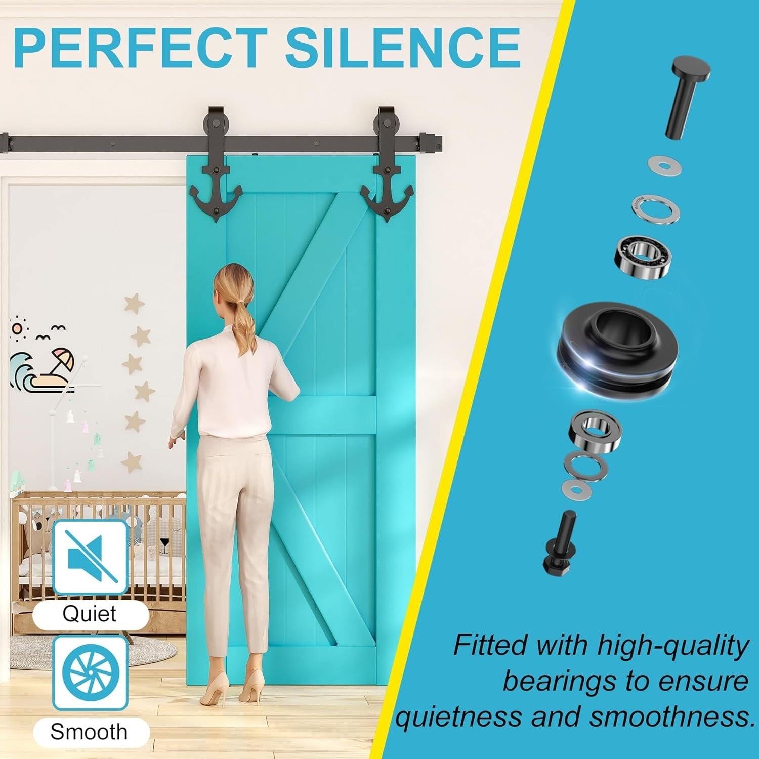 Sistem usa glisanta SKYSEN, 200 cm, otel carbon, design ancora, set complet cu sina si accesorii, max 120kg, negru