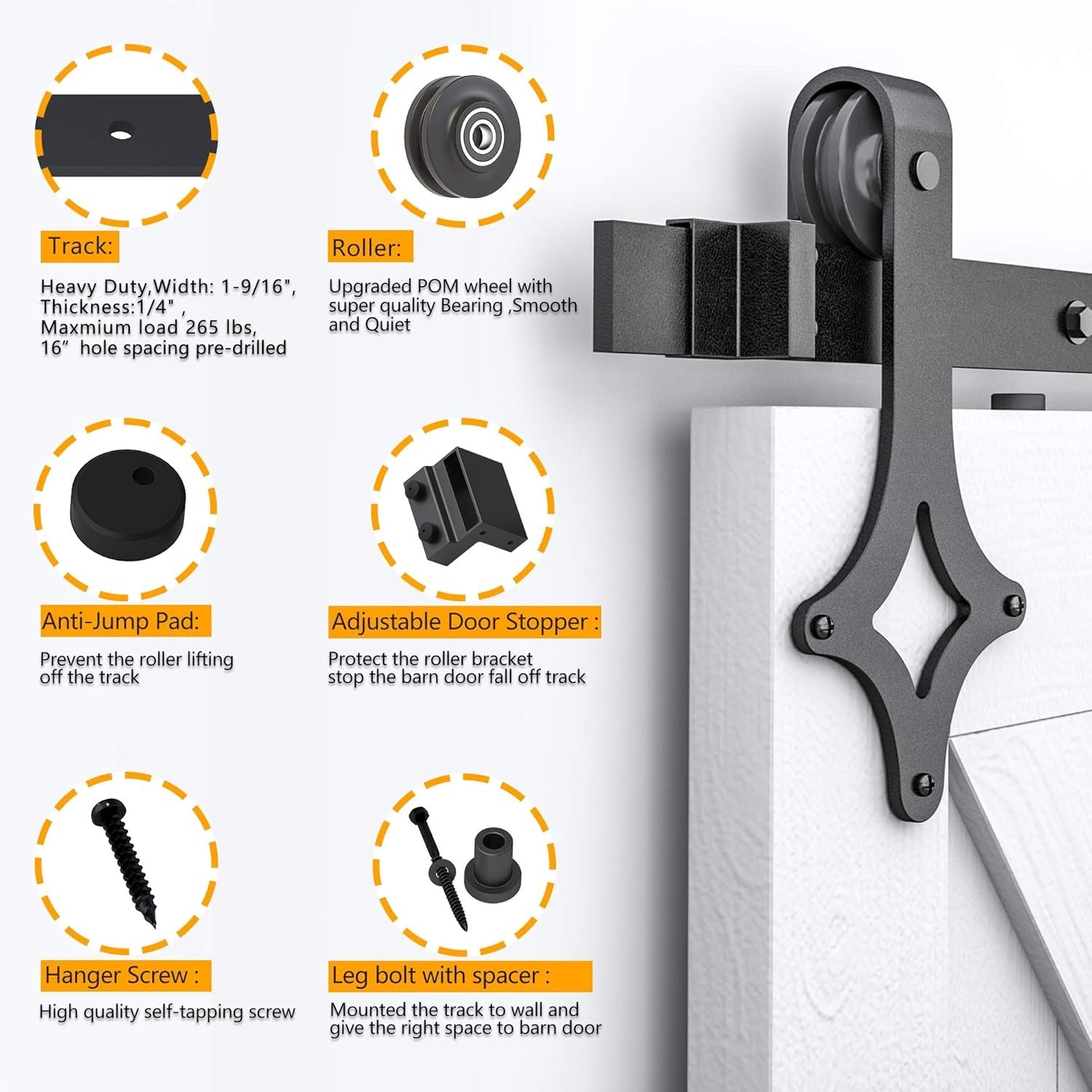 Sistem usa glisanta SKYSEN, 150 cm, otel carbon, design rombic, set complet cu sina si accesorii, max 120kg, negru