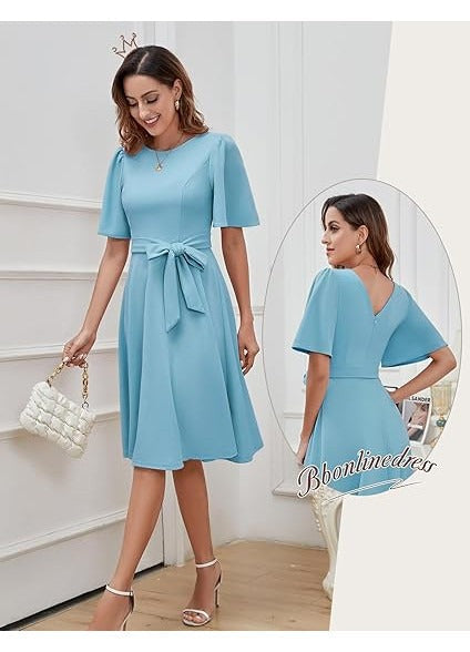 Rochie Bbonlinedress, marimea M, Nylon, Midi, Vintage, Eleganta, Formala, culoare albastru deschis