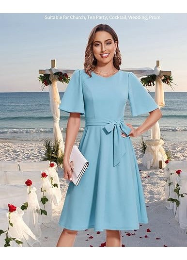 Rochie Bbonlinedress, marimea M, Nylon, Midi, Vintage, Eleganta, Formala, culoare albastru deschis