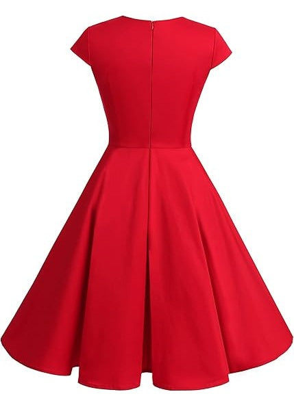 Rochie retro vintage Bbonlinedress, marimea L, Nylon, maneci scurte, culoare rosie