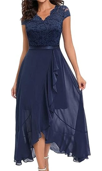 Rochie eleganta Bbonlinedress, marimea L, cu dantela, lunga, culoare albastru inchis