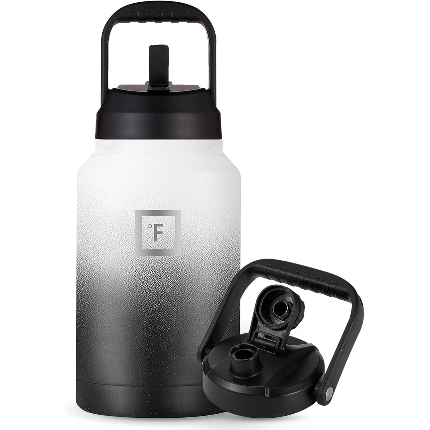 Bidon Sport IRON FLASK, 3.8 L, otel inoxidabil, izolatie dubla, 2 capace etanse cu pai si gura de turnare, mentine rece 24h si cald 12h, fara BPA, tema Day and Night