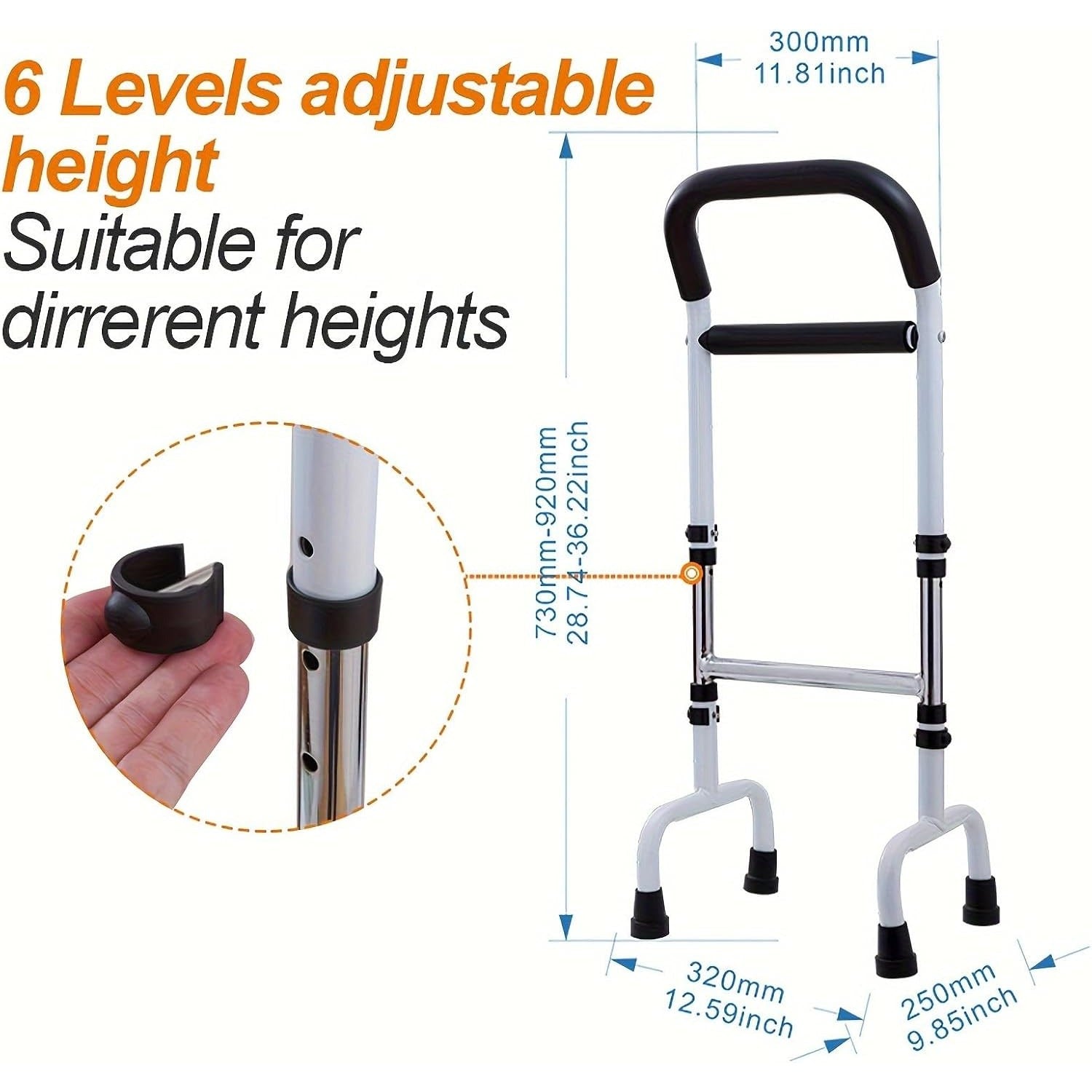 Cadru de ajutor Ridicare Seniori Kajkey, Reglabil, 6 Trepte, Pliabil, Multifunctional, Otel Carbon, culoare Alb si Negru