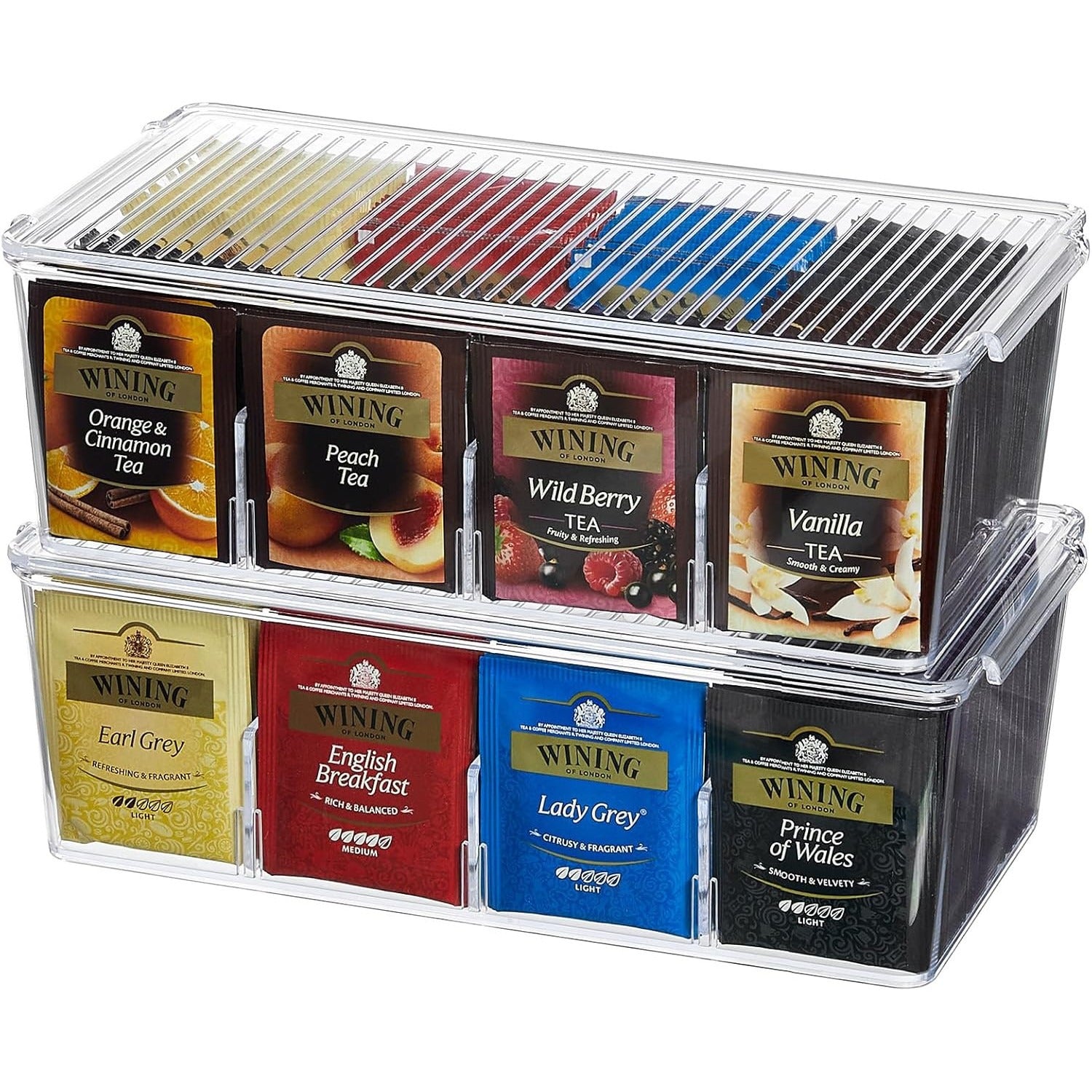 Set 2 organizatoare ceai Lifewit, plastic, 16 compartimente, 30x15x9 cm, ajustabile, transparent