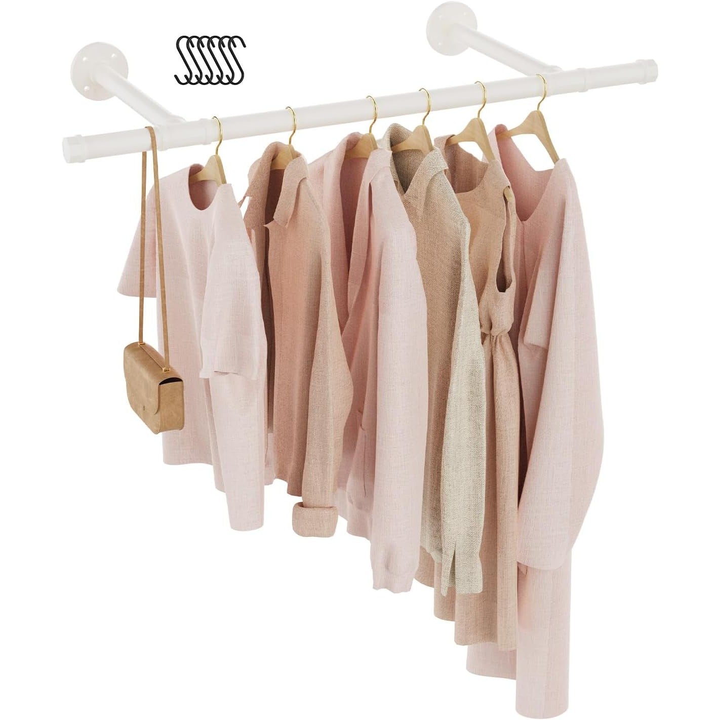 Bara haine GUOHNHE, 70 cm, metalica, montaj pe perete, heavy duty, alb