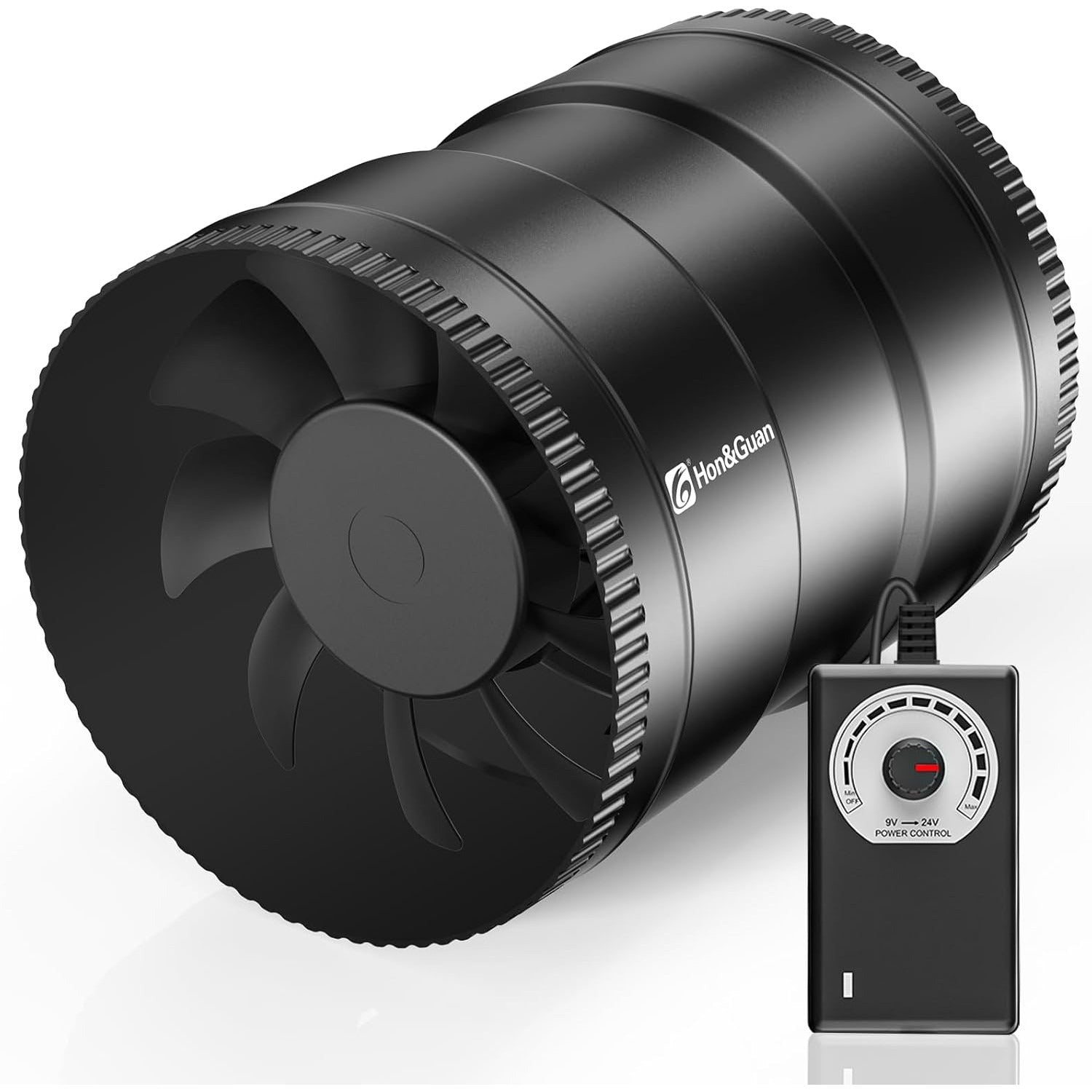 Ventilator axial Hon&Guan, 150 mm, 587 m³/h, 19.2W, 3300 RPM, IPX4, cu regulator de viteza, negru