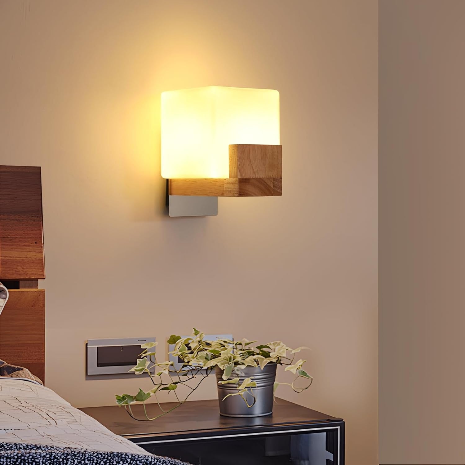 Aplica DELIPOP, lemn si sticla, 3 culori reglabile, 3000K/4500K/6500K, dimabila, stil modern, culoare alb si natur