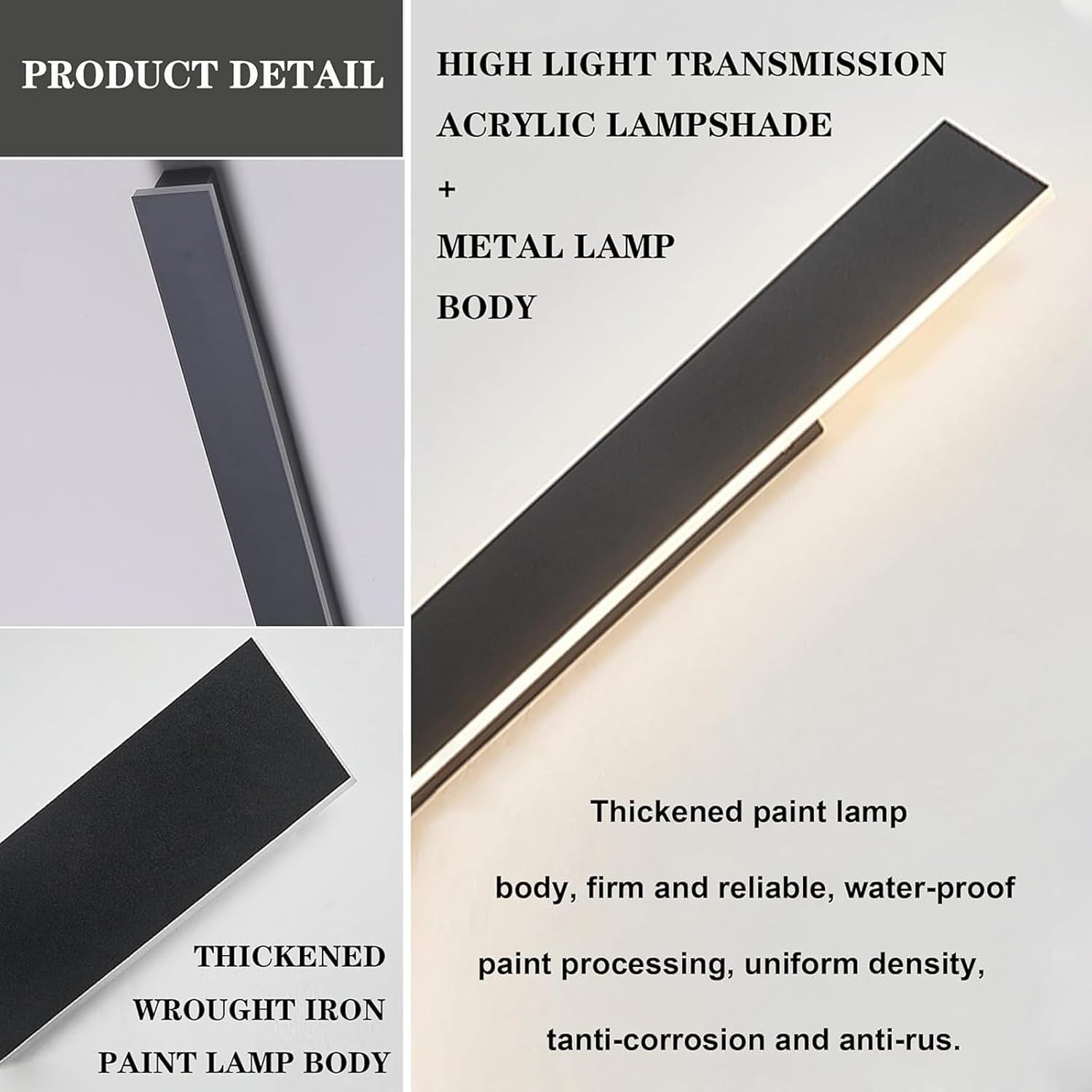 Aplica LED HMAKGG, 100 cm, 32W, 3 temperaturi culoare 3000K/4500K/6000K, aluminiu, interior/ exterior, design modern, negru