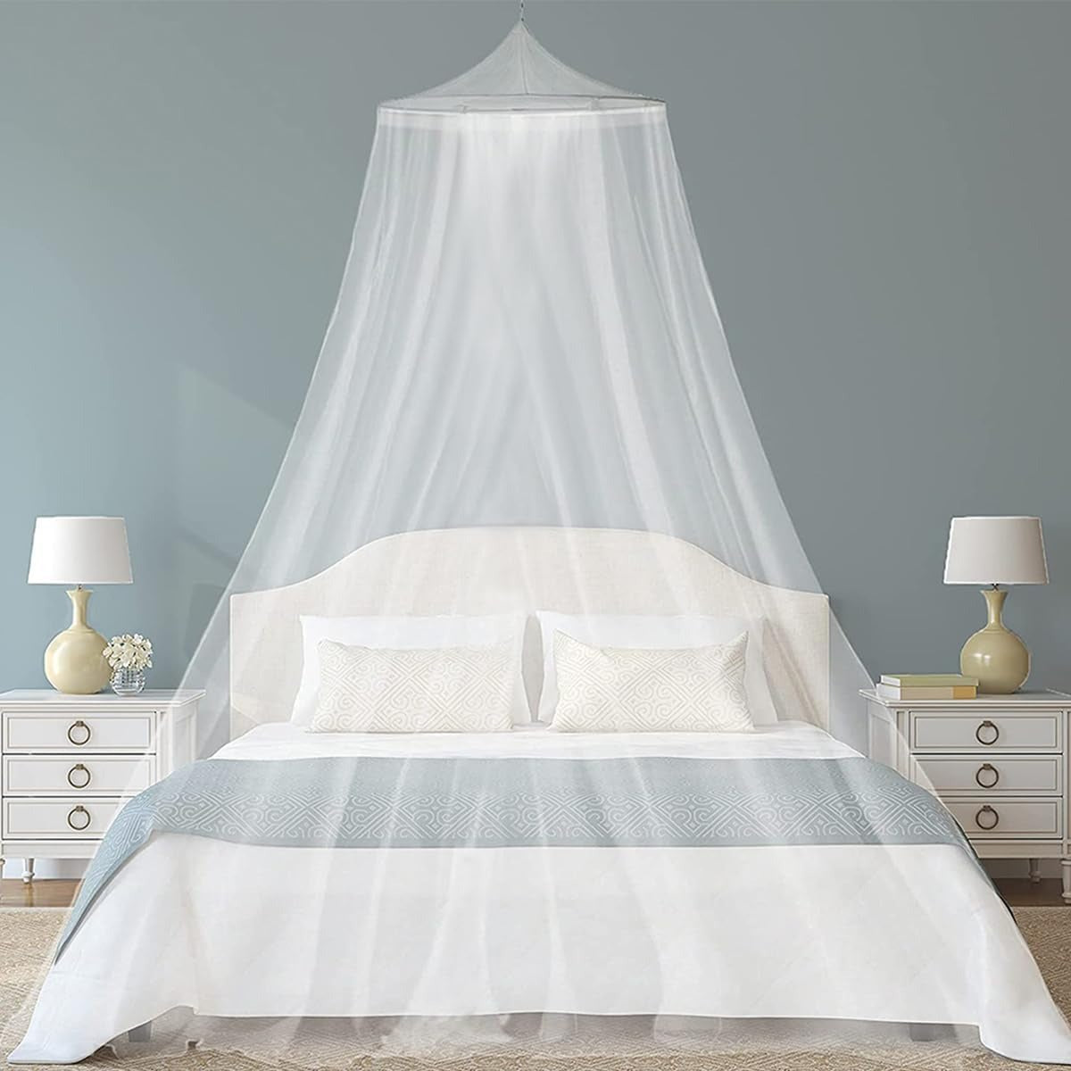 Baldachin pat GHEART, 250x900x60 cm, rotund, poliester, alb