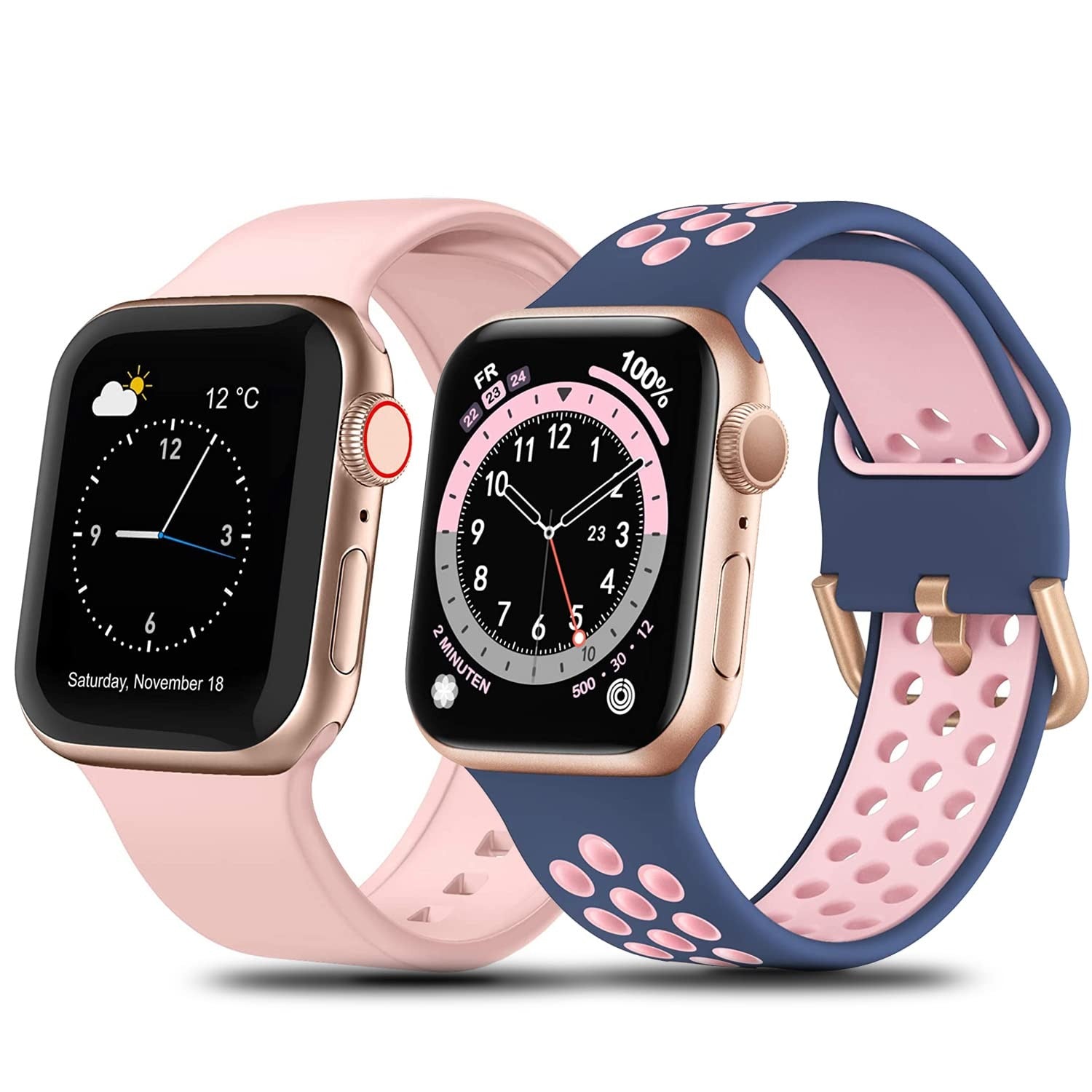 Set de 2 Curele Smartwatch Baklon, 38/40 mm, compatibile cu Apple Watch Series 1 2 3 4 5 6 7 8 9 10 11, albastru si roz