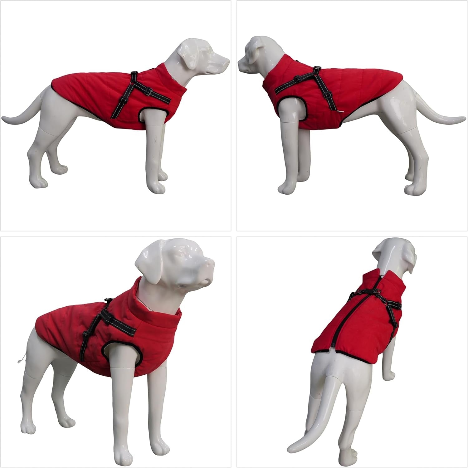 Jacheta impermeabila pentru caini Lovelonglong, interior din fleece, marime XS, moale, cu ham integrat, reflectorizant, culoare rosu