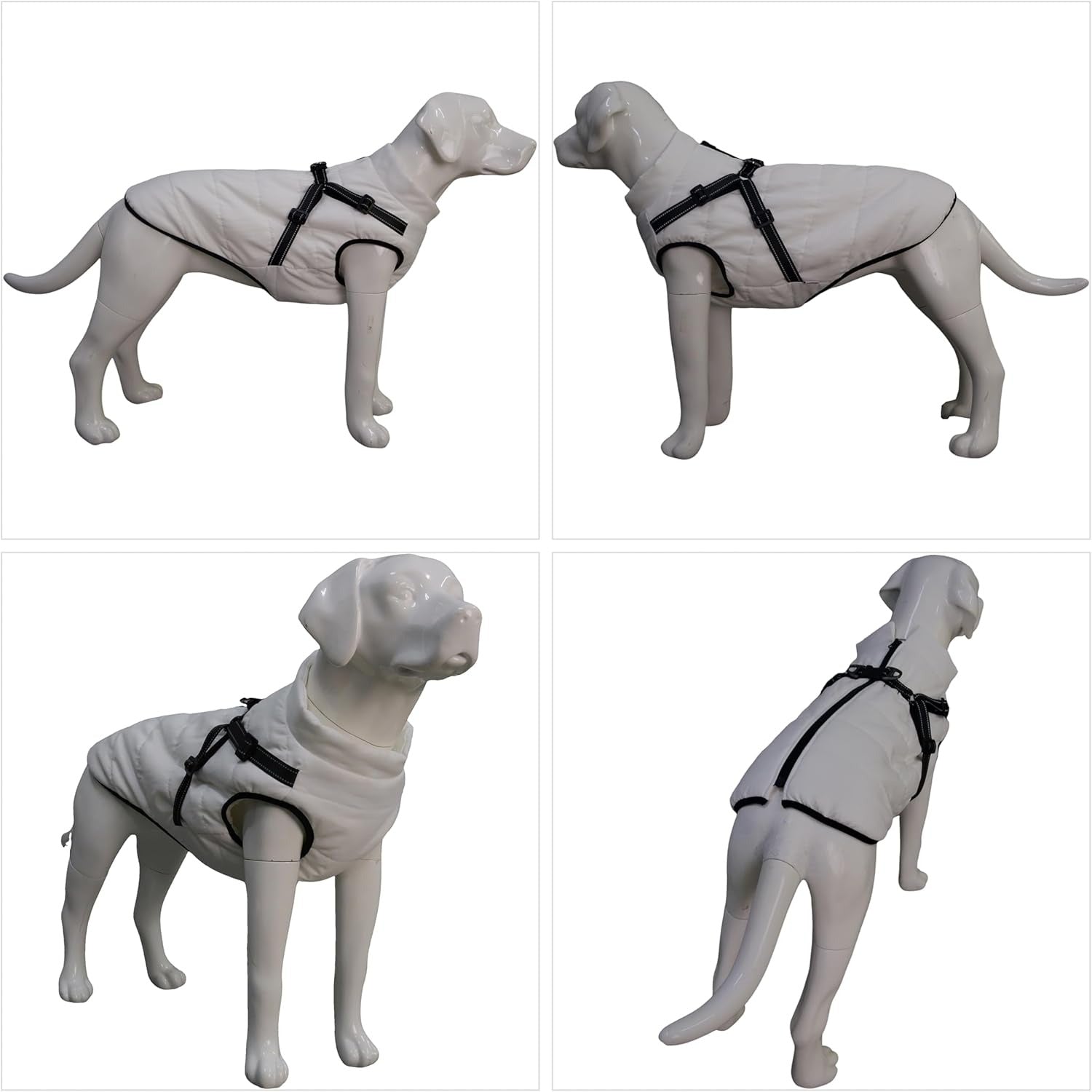 Jacheta impermeabila pentru caini Lovelonglong, interior din fleece, marime XL, moale, cu ham integrat, reflectorizant, culoare alb