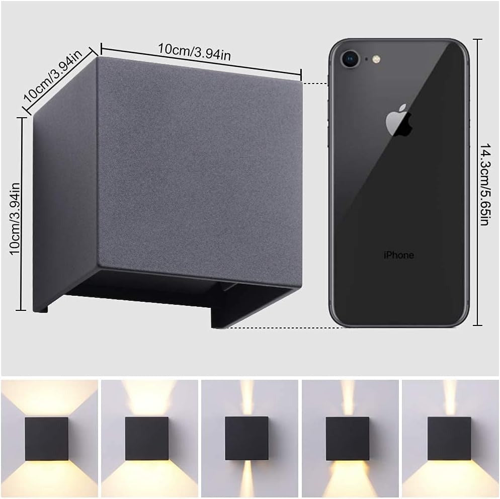 Aplica LED Elitlife, 12W, IP65, unghi reglabil 0-120°, 3000K alb cald, aluminiu, 10x10x10 cm, exterior/interior, culoare negru