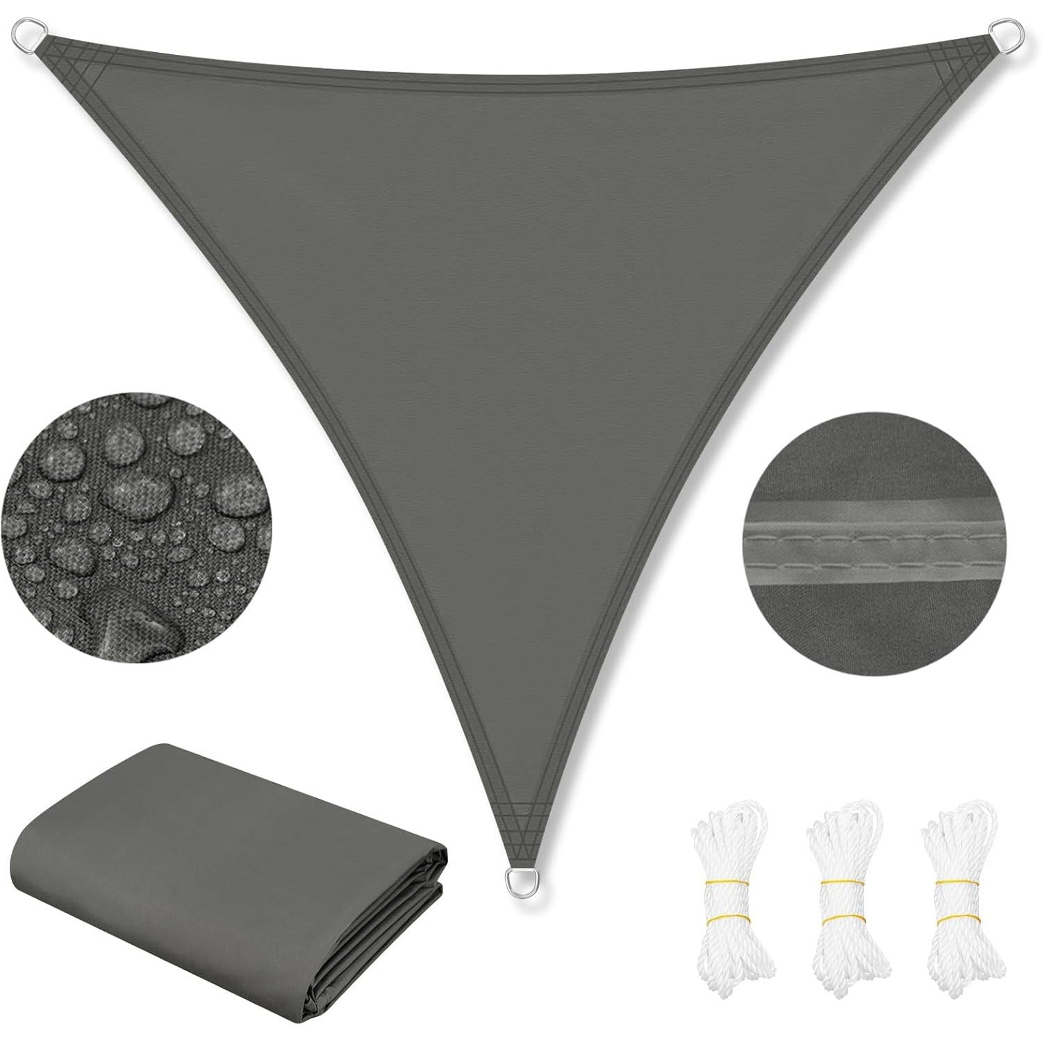 Copertina de soare triunghiulara WOLTU, 4x4x4 m, impermeabila, protectie UV, franghie inclusa, gri