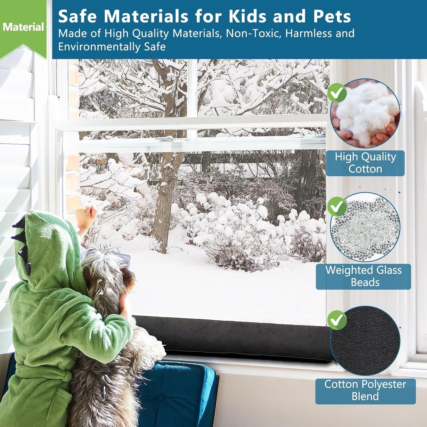 Garnitura pentru usa HooTown, 87 cm, impotriva curentului si aerului, textil, culoare negru