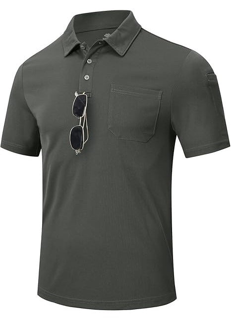 Tricou polo barbati MoFiz, marimea S, poliester, maneca scurta, culoare gri inchis