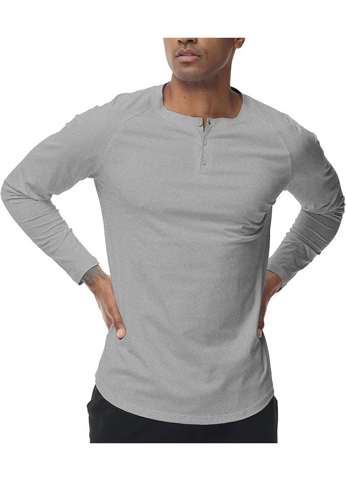 Tricou barbati XYKJFIT, marimea S, bumbac, casual, sport, maneca lunga, culoare gri