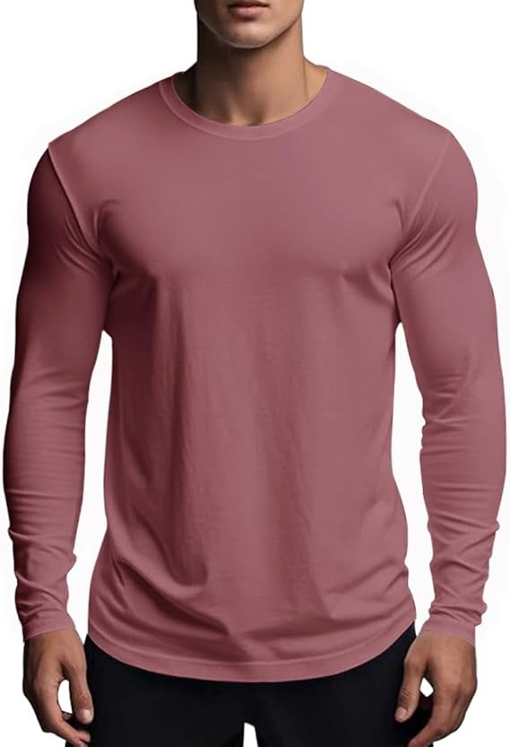 Tricou barbati XYKJFIT, marimea XXL, bumbac, maneca lunga, slim fit, respirabil, culoare roz