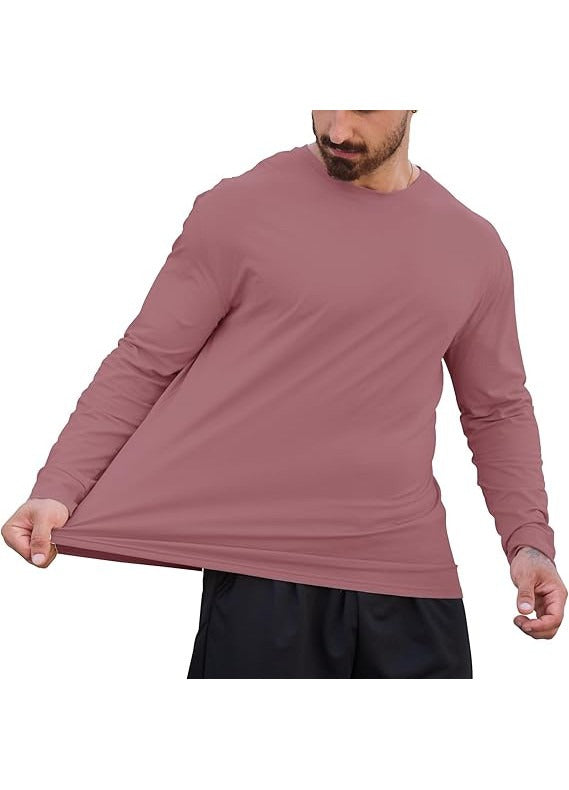 Tricou barbati XYKJFIT, marimea L, bumbac, maneca lunga, slim fit, respirabil, culoare roz