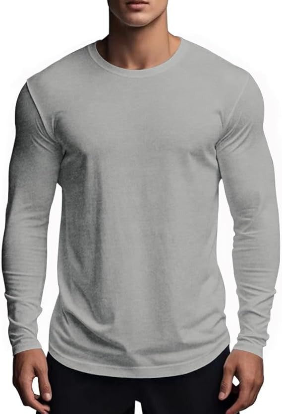 Tricou barbati XYKJFIT, marimea S, bumbac, maneca lunga, slim fit, respirabil, culoare gri