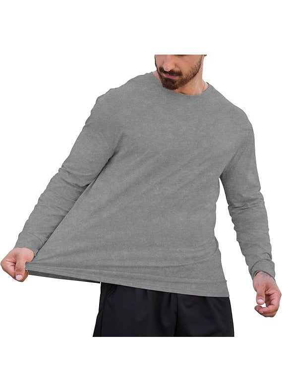 Tricou barbati XYKJFIT, marimea S, bumbac, maneca lunga, slim fit, respirabil, culoare gri