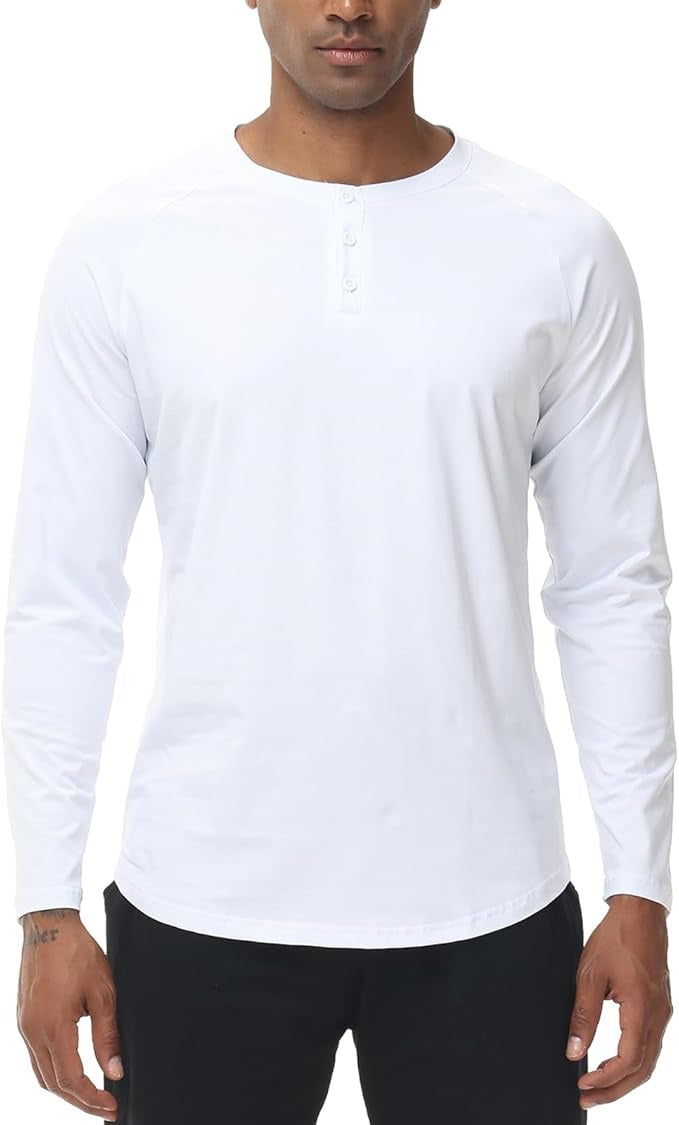 Tricou barbati XYKJFIT, marimea S, bumbac, maneca lunga, slim fit, respirabil, culoare alb