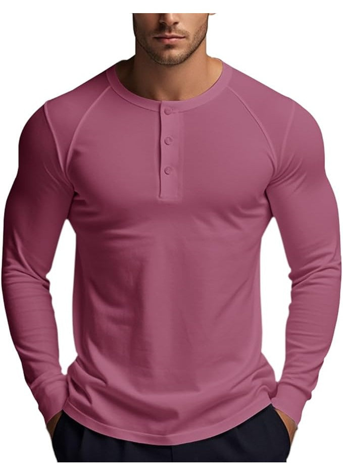 Tricou barbati XYKJFIT, marimea L, bumbac, maneca lunga, slim fit, respirabil, culoare roz