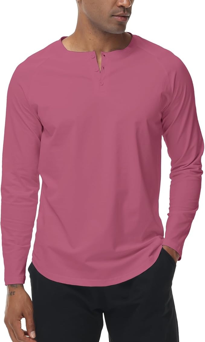 Tricou barbati XYKJFIT, marimea L, bumbac, maneca lunga, slim fit, respirabil, culoare roz