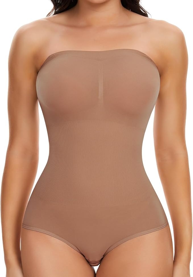 Body modelator dama Joyshaper, marimea L, Nylon, fara bretele, cu tanga, culoare maro