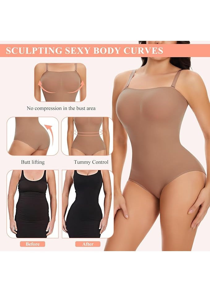 Body modelator dama Joyshaper, marimea L, Nylon, fara bretele, cu tanga, culoare maro