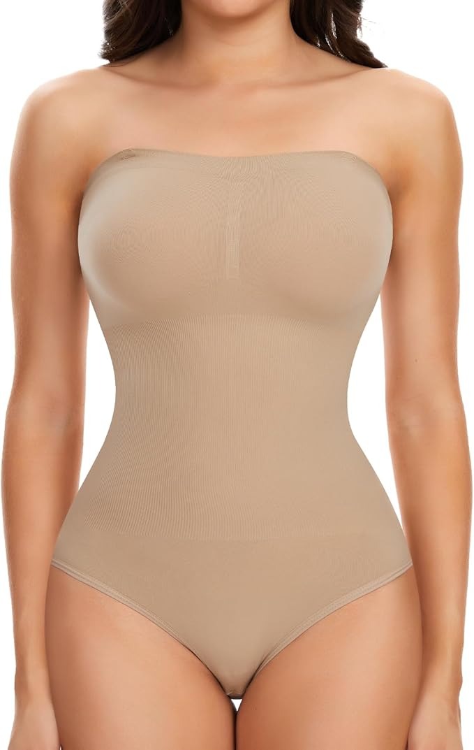 Body modelator dama Joyshaper, marimea L, Nylon, fara bretele, cu tanga, culoare bej