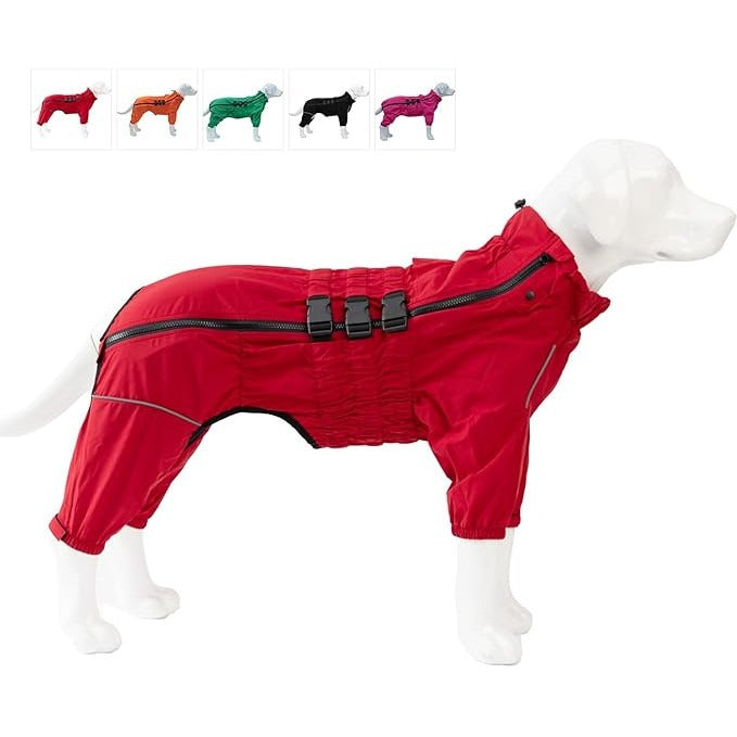 Haina impermeabila pentru caini Lovelonglong, S, nylon, pentru caini de talie medie, interior fleece, benzi reflectorizante, culoare rosu