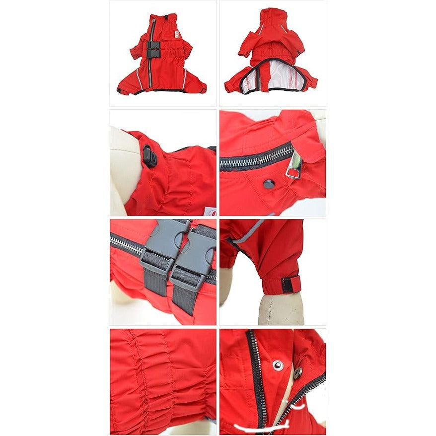 Haina impermeabila pentru caini Lovelonglong, S, nylon, pentru caini de talie medie, interior fleece, benzi reflectorizante, culoare rosu