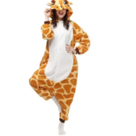 Pijama tip onesie pentru adulti, marimea S, material fleece si poliester, model girafa, Multicolor