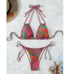 Costum de baie dama, 2 piese, snur reglabil, model boho, multicolor, marime L